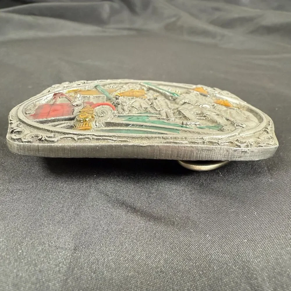 Vintage 90s C&J Firefighters At Work Belt Buckle Colored Enameled 3.5